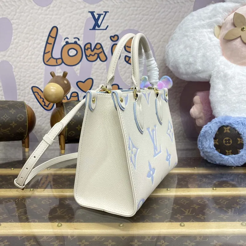 LV M46833 Louis Vuitton OnTheGo PM Bicolor Monogram Empreinte Leather Latte Blue