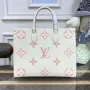 LV M21575 Louis Vuitton OnTheGo MM Bicolor Monogram Empreinte Leather Latte Pink