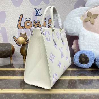 LV M23937 Louis Vuitton OnTheGo MM Bicolor Monogram Empreinte Leather Latte Bubble Tea Purple