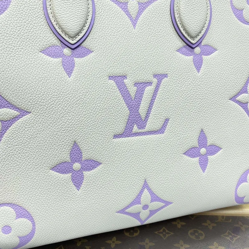 LV M23937 Louis Vuitton OnTheGo MM Bicolor Monogram Empreinte Leather Latte Bubble Tea Purple