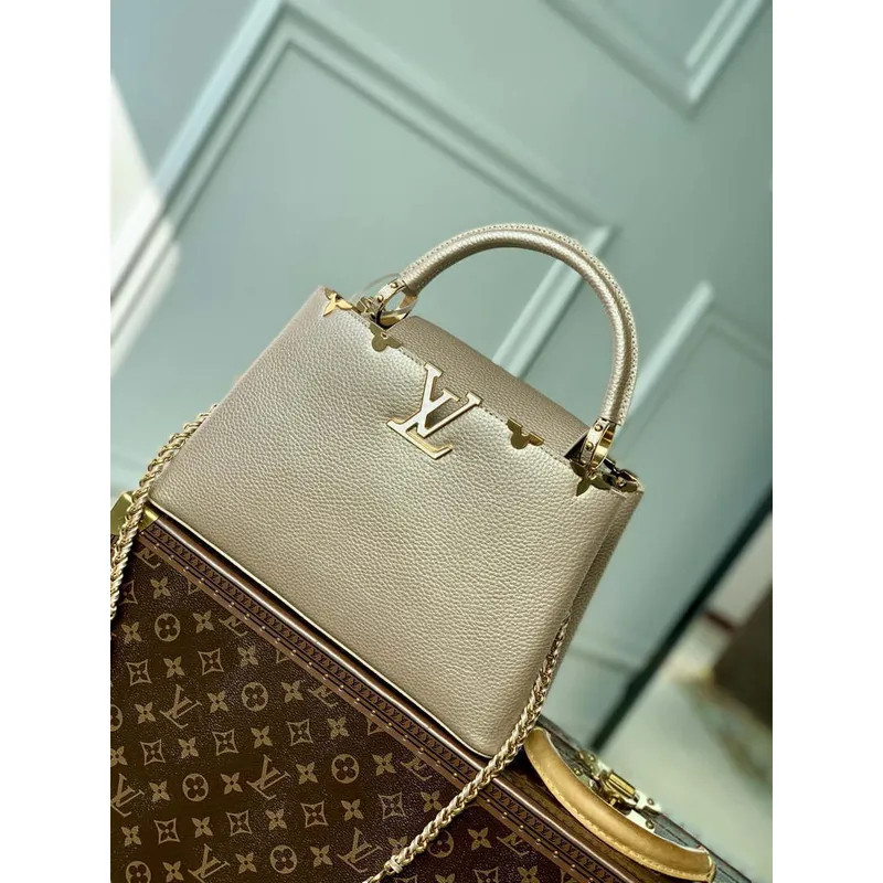 LV M22436 Louis Vuitton Capucines MM Handbag Griotte Pearlescent khaki