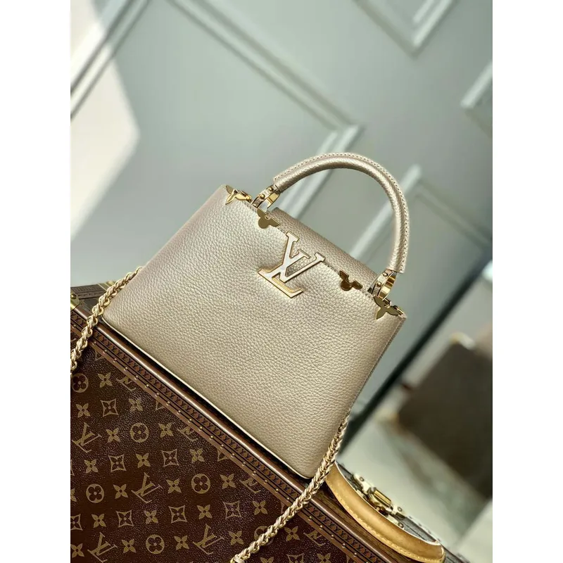 LV M22436 Louis Vuitton Capucines BB Handbag Griotte Pearlescent khaki