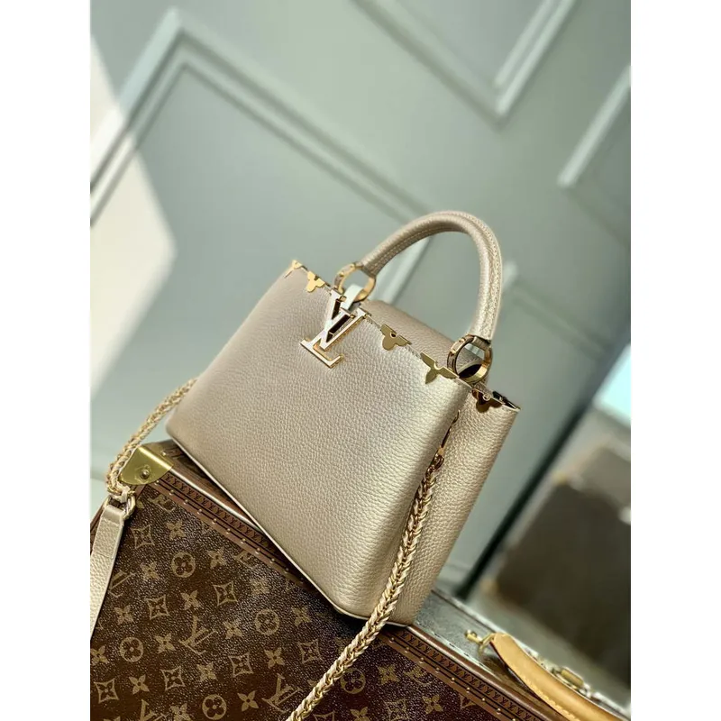 LV M22436 Louis Vuitton Capucines BB Handbag Griotte Pearlescent khaki