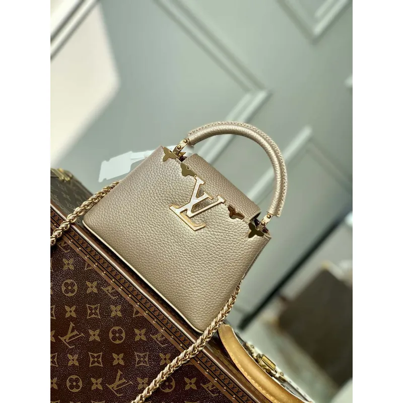 LV M22436 Louis Vuitton Capucines Mini Handbag Griotte Pearlescent khaki