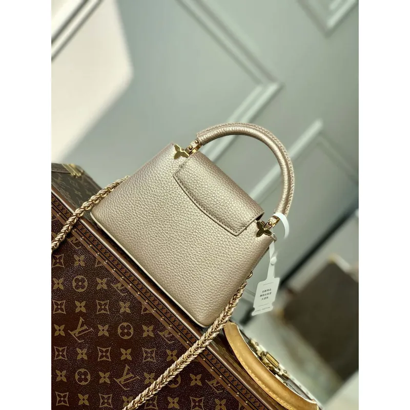 LV M22436 Louis Vuitton Capucines Mini Handbag Griotte Pearlescent khaki