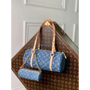 LV M46830 Louis Vuitton Papillon Handbag Denim Blue