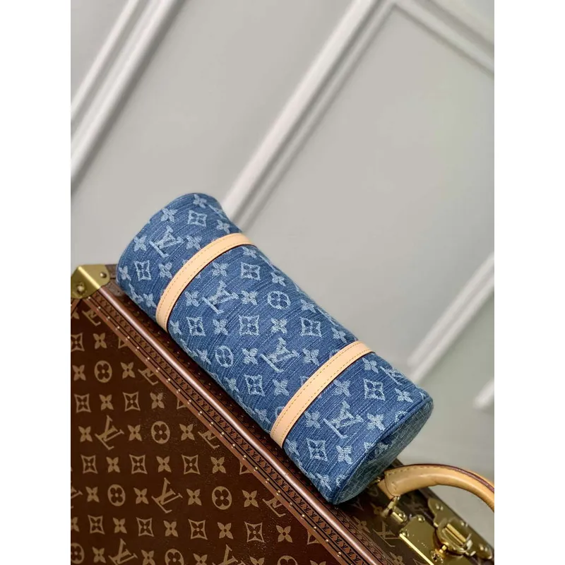 LV M46830 Louis Vuitton Papillon Handbag Denim Blue