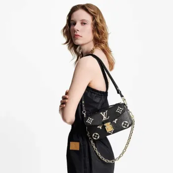 LV M46596 Louis Vuitton Pochette Métis East West bag Monogram Empreinte Leather Black/Beige