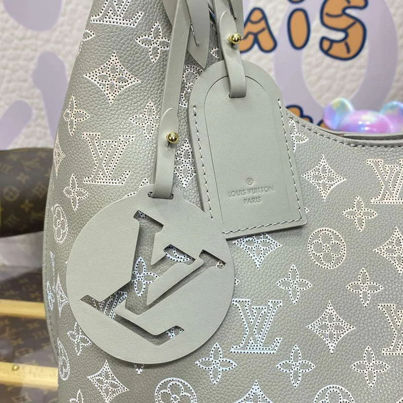LV M23396 Louis Vuitton Carmel Hobo Bag Mahina Leather Gray