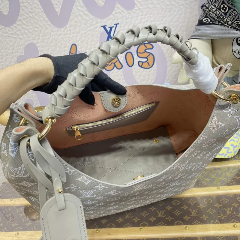 LV M23396 Louis Vuitton Carmel Hobo Bag Mahina Leather Gray