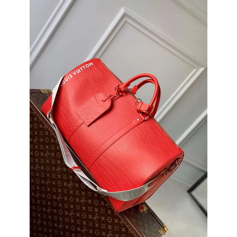 LV M23721 Louis Vuitton Keepall Bandoulière 50 Bag Vermillion Red