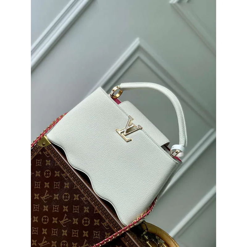 LV M22121 Louis Vuitton Capucines MM Handbag Snow White
