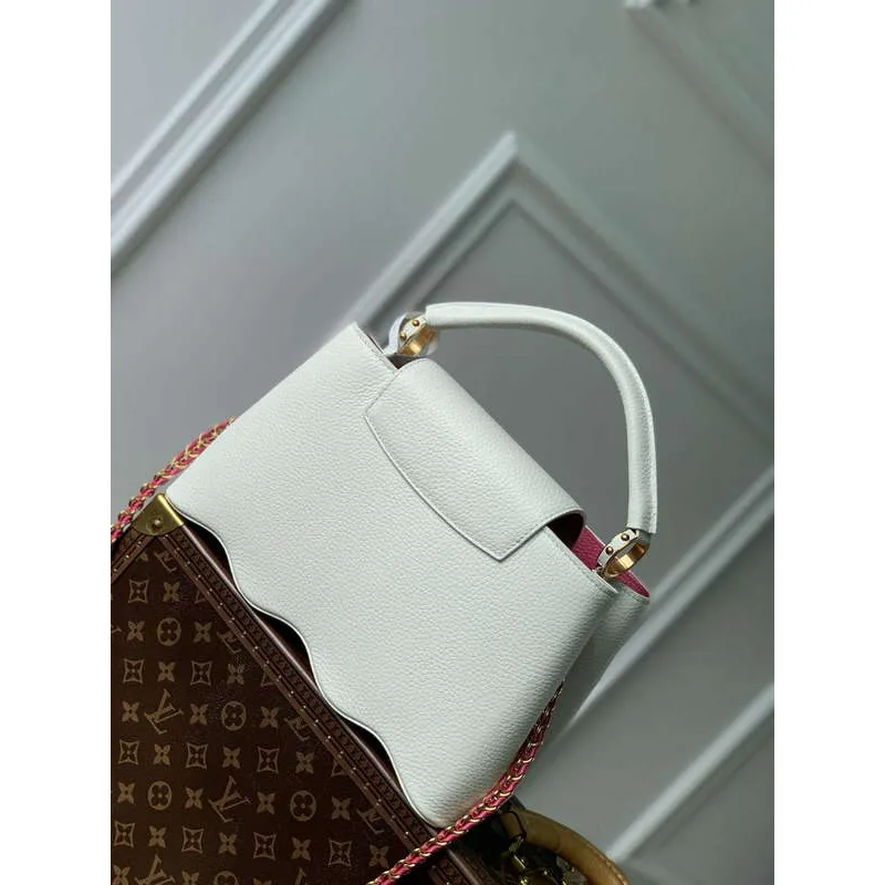 LV M22121 Louis Vuitton Capucines MM Handbag Snow White