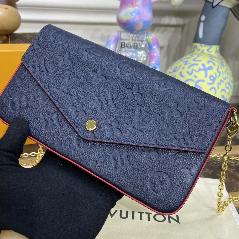 LV M64064 Louis Vuitton Felicie Pochette Monogram Empreinte Bag Black with Red