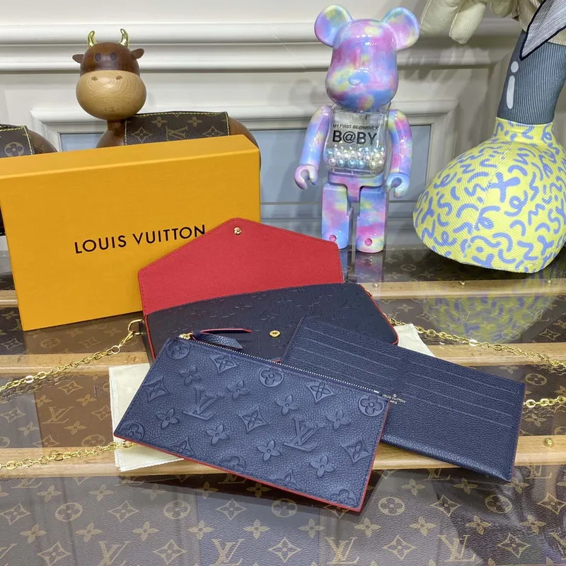 LV M64064 Louis Vuitton Felicie Pochette Monogram Empreinte Bag Black with Red