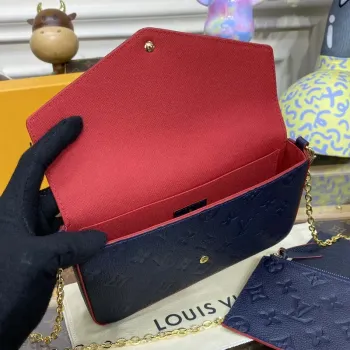 LV M64064 Louis Vuitton Felicie Pochette Monogram Empreinte Bag Black with Red