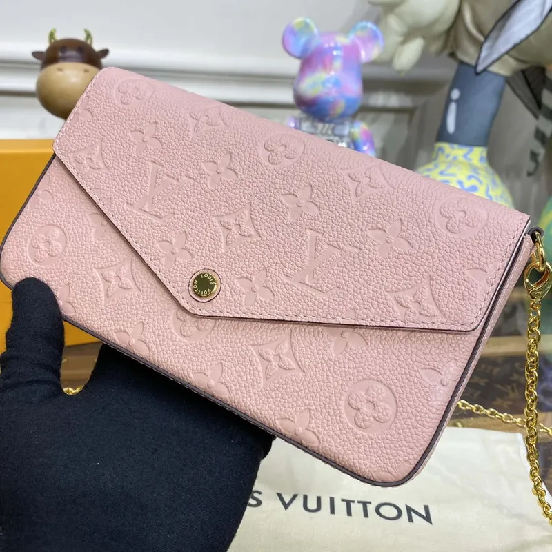 LV M82608 Louis Vuitton Felicie Pochette Monogram Empreinte Bag Rose Pink