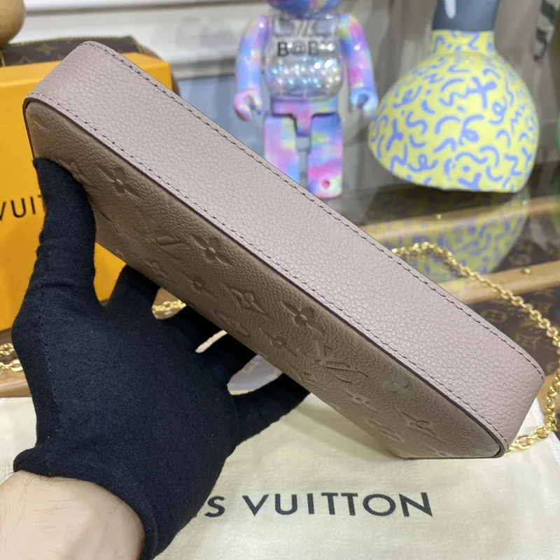 LV M82609 Louis Vuitton Felicie Pochette Monogram Empreinte Bag Tourterelle Beige