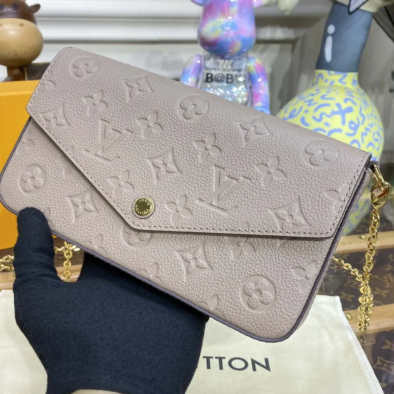 LV M82609 Louis Vuitton Felicie Pochette Monogram Empreinte Bag Tourterelle Beige
