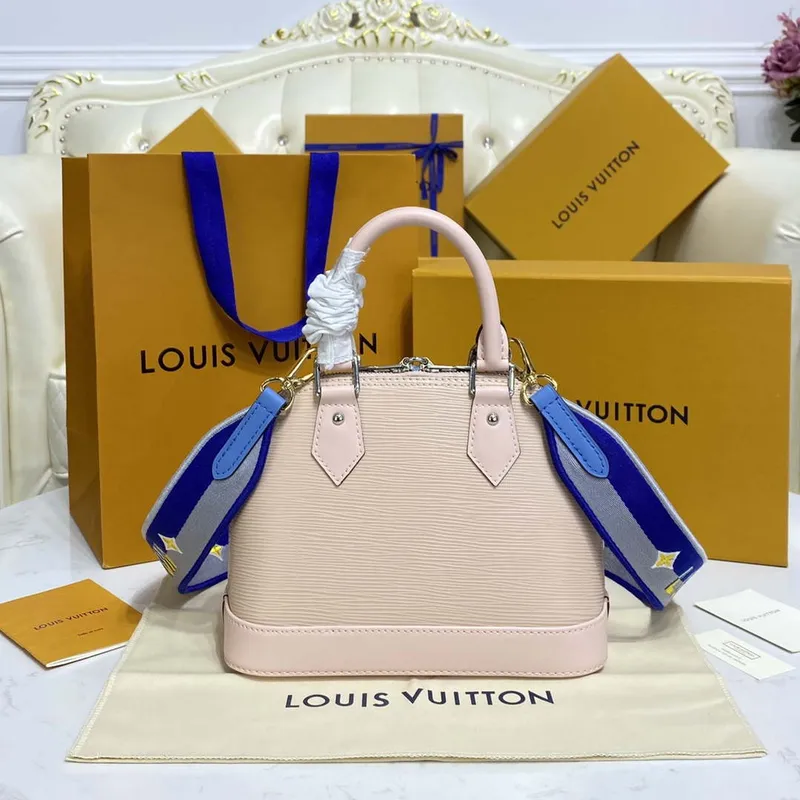 LV M40302 Louis Vuitton Alma BB Epi Handbag Nude with blue