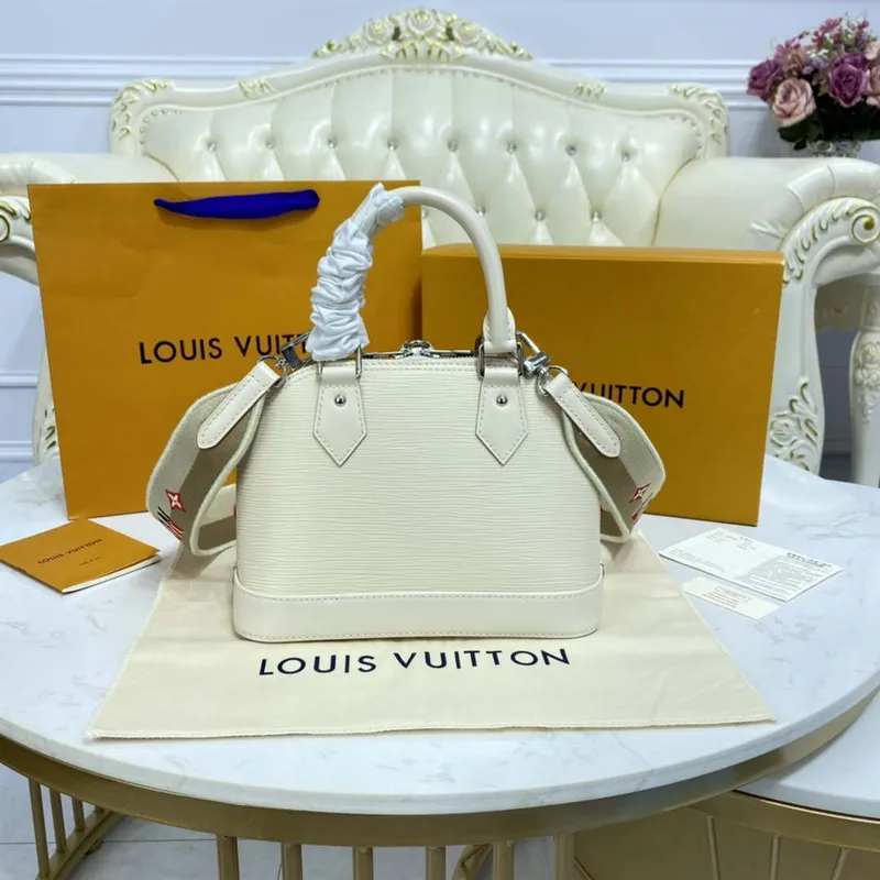 LV M40304 Louis Vuitton Alma BB Epi Handbag White