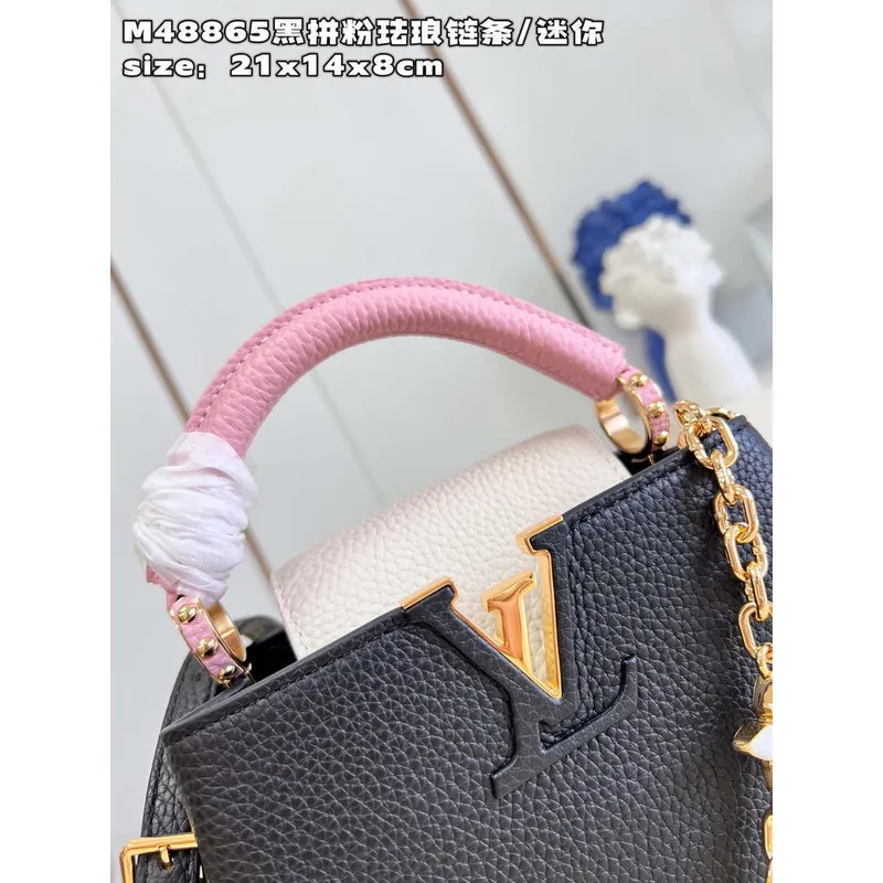 LV M22512 Louis Vuitton Capucines Mini Black and Pink