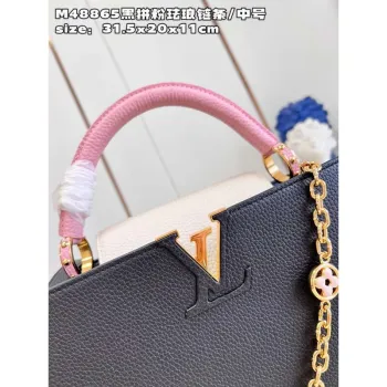 LV M22512 Louis Vuitton Capucines MM Black and Rose Pink