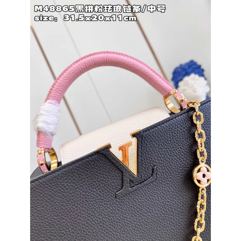 LV M22512 Louis Vuitton Capucines MM Black and Rose Pink