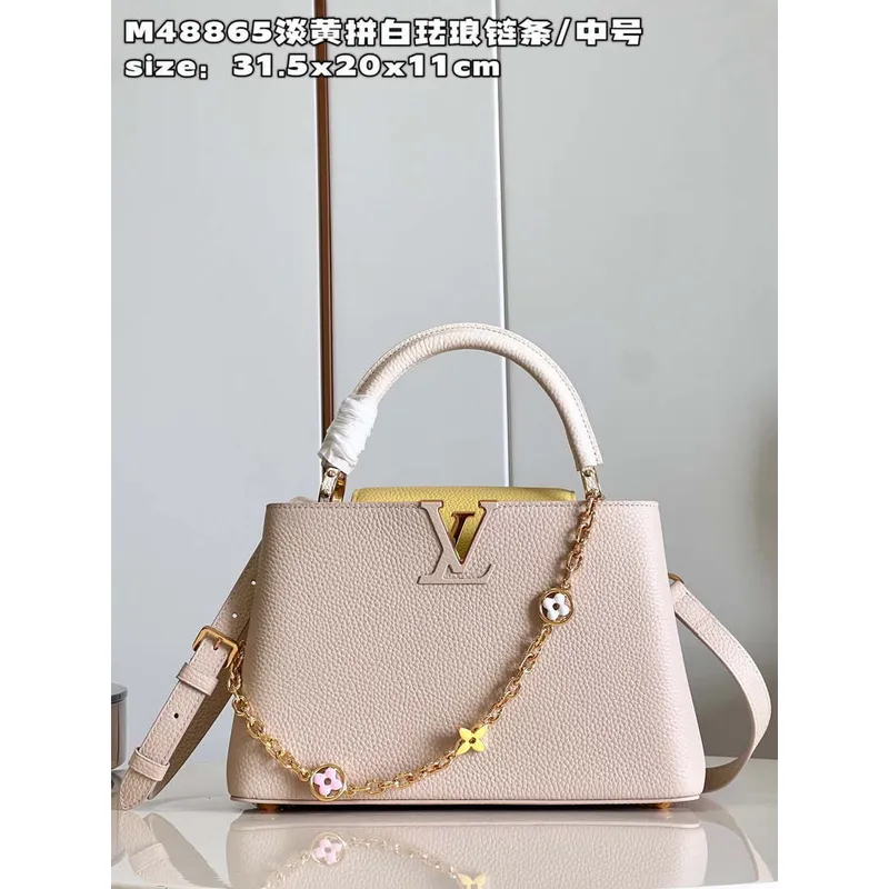LV M22514 Louis Vuitton Capucines MM Crame Beige