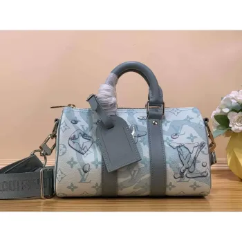 LV M22527 Louis Vuitton Keepall Bandoulière 25 Bag Crystal Blue