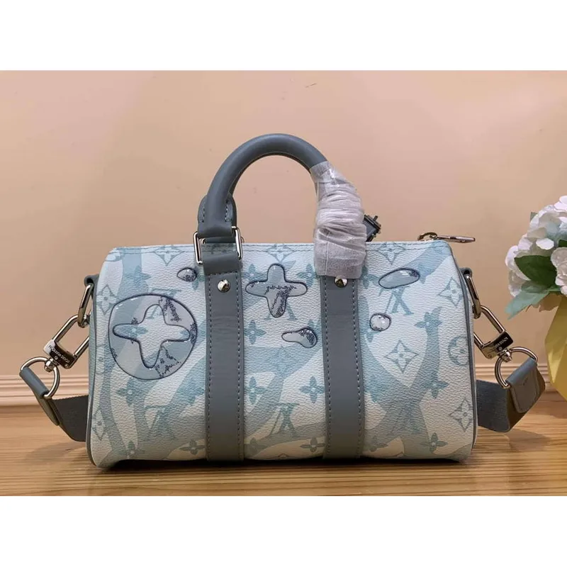 LV M22527 Louis Vuitton Keepall Bandoulière 25 Bag Crystal Blue