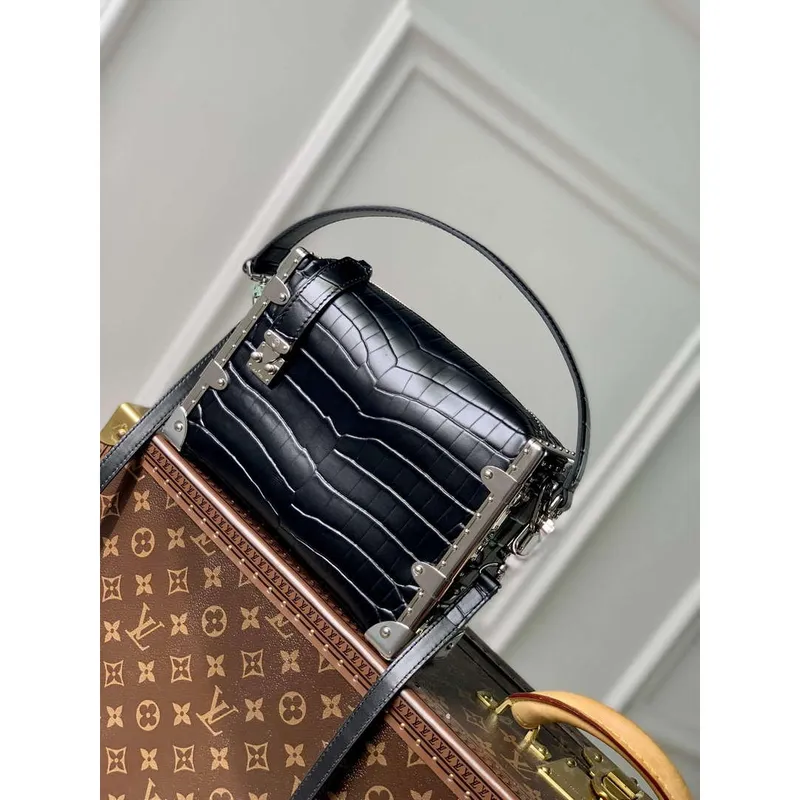LV M21741 Louis Vuitton Side Trunk PM Bag Black Crocodile pattern