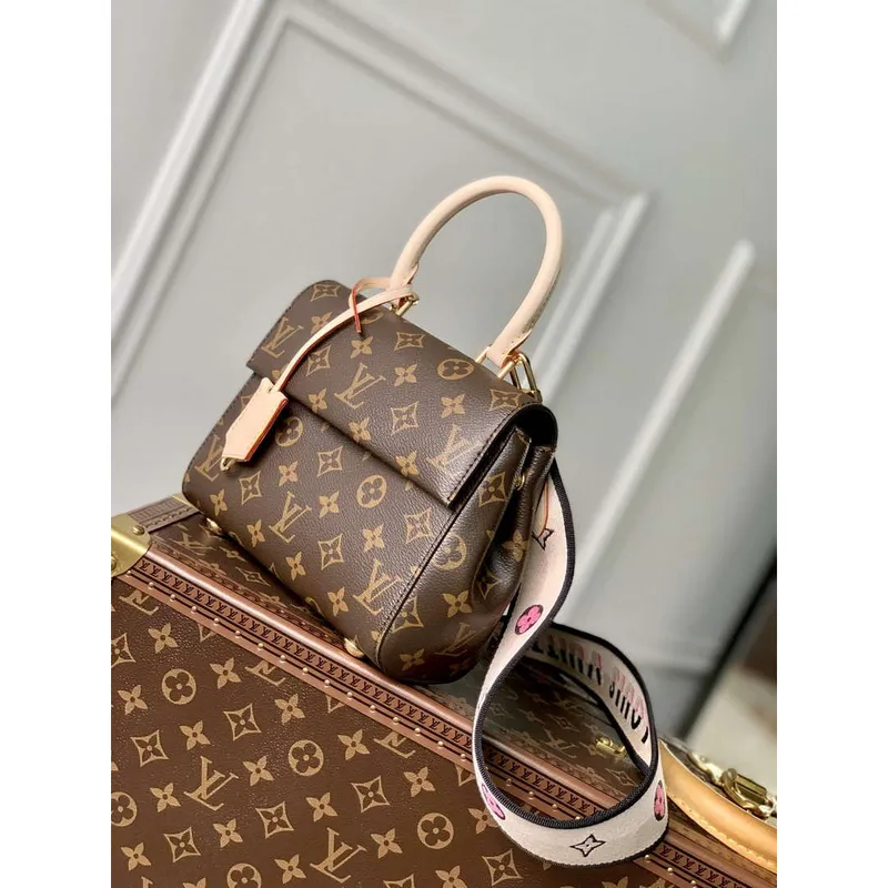 LV M46055 Louis Vuitton Cluny Mini Handbag Black Shoulder Strap