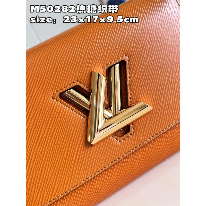 Louis Vuitton LV M50282 Twist MM Bag Epi Gold Cipango Beige