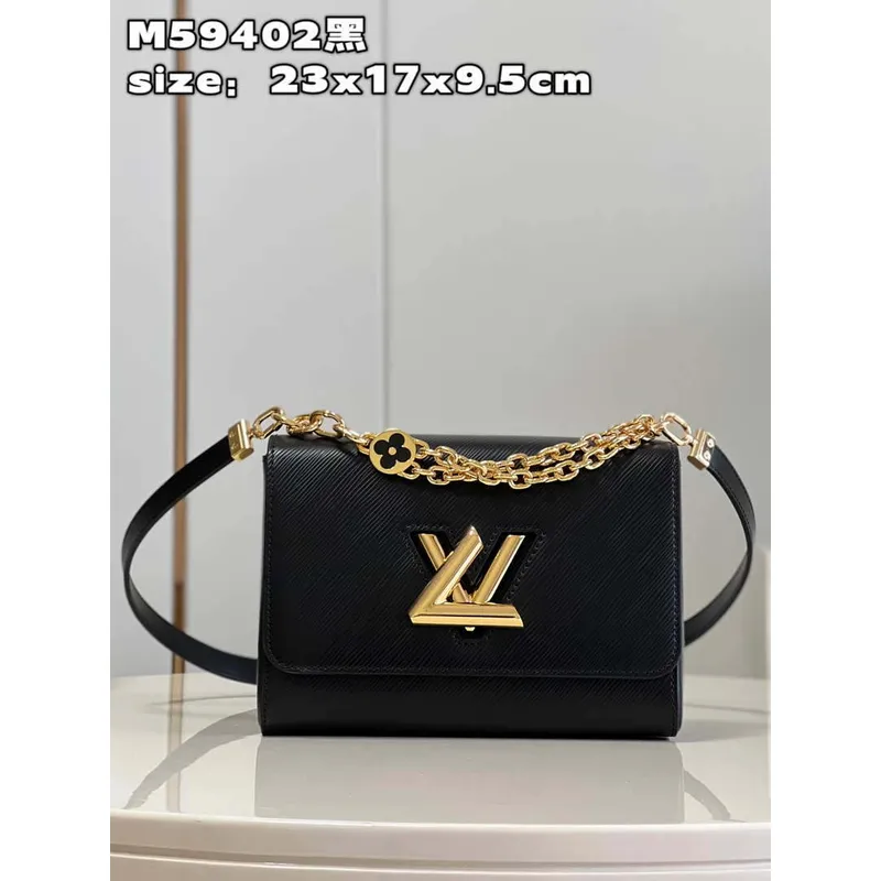 Louis Vuitton LV M59402 Twist MM Bag Epi Black with Black