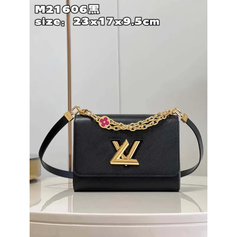 Louis Vuitton LV M20834 Twist MM Bag Epi Black with Pink
