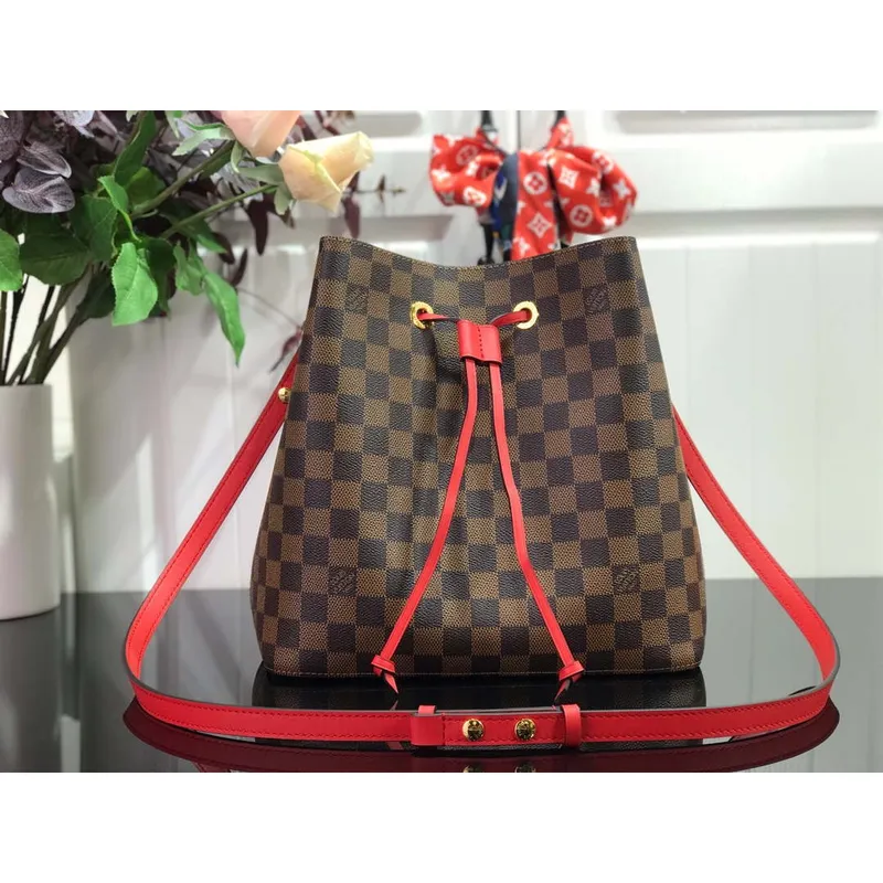 LV N40198 Louis Vuitton NéONOé MM Bag Damier Ebene Red