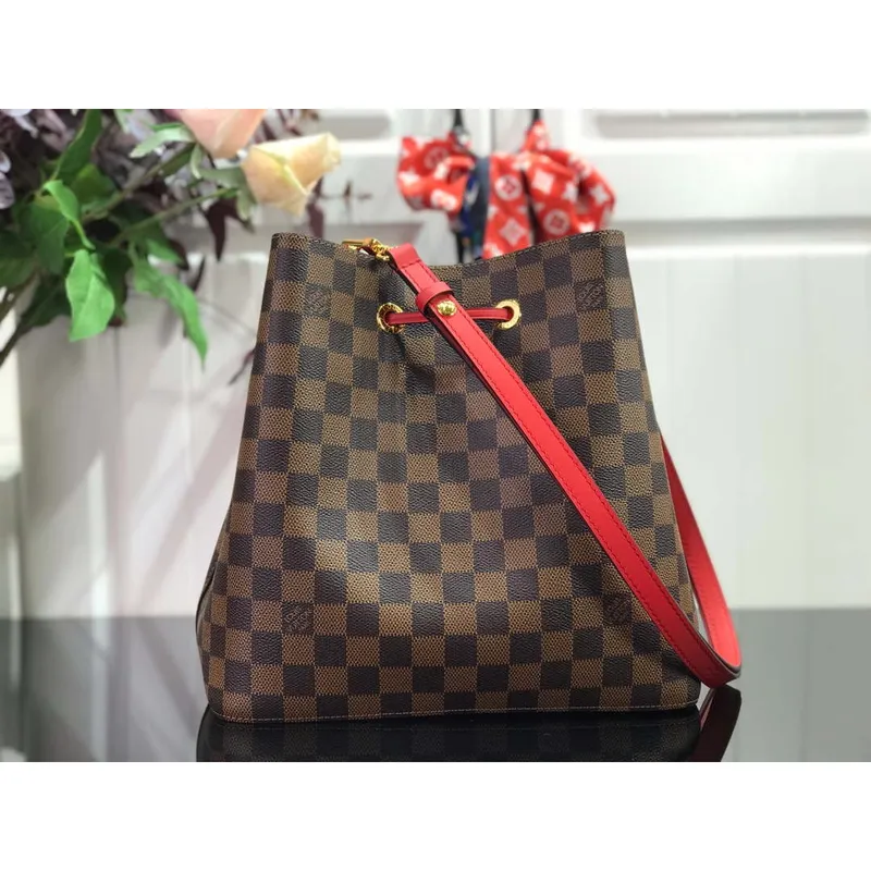 LV N40198 Louis Vuitton NéONOé MM Bag Damier Ebene Red