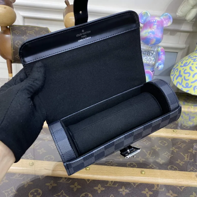 LV N41137 Louis Vuitton 3 Watch Case Damier Graphite Canvas
