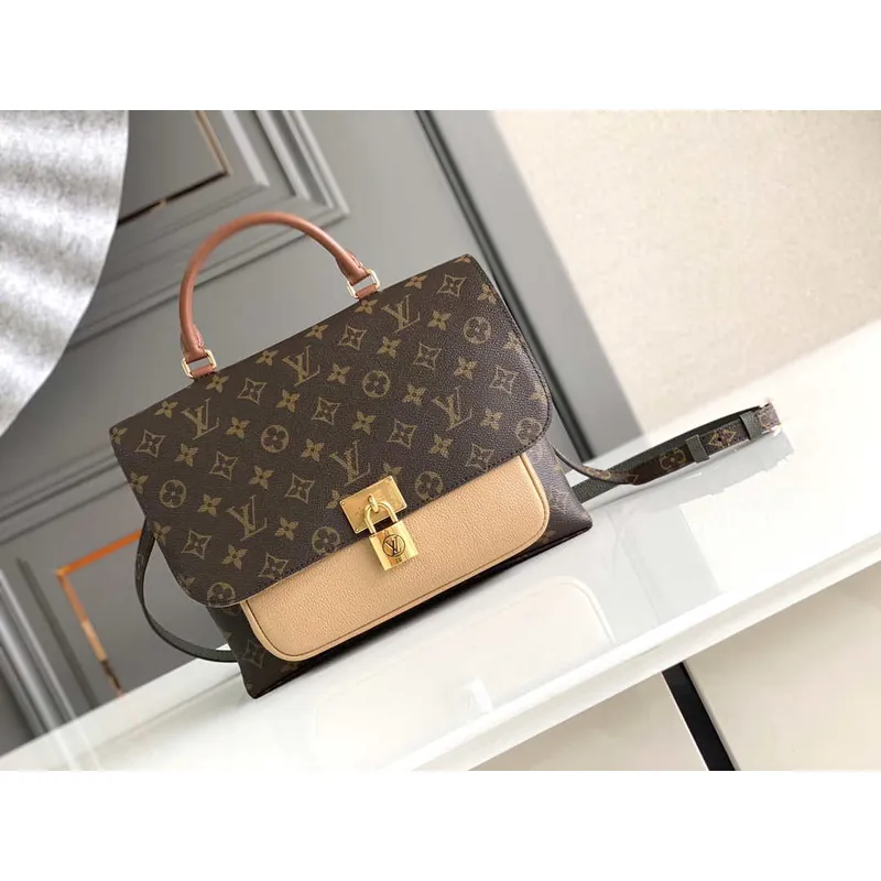 LV M44257 Louis Vuitton Marignan Messenger Top Handle Monogram M43960 Bag Apricot