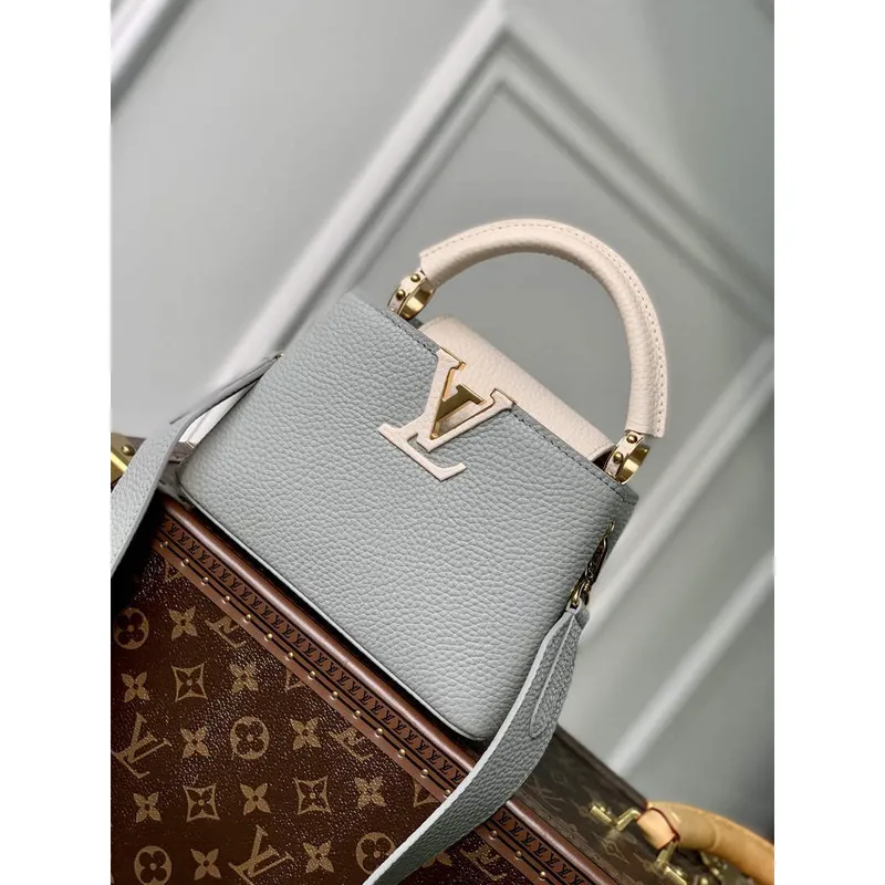 LV M21296 Louis Vuitton Capucines Mini Handbag Steeple Gray / Greige