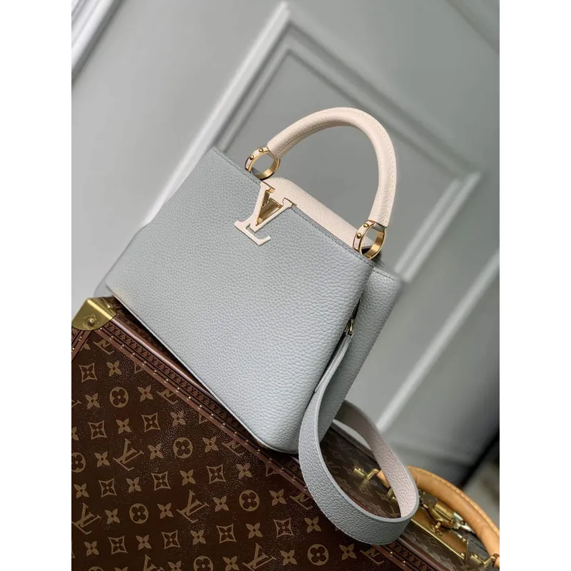 LV M21296 Louis Vuitton Capucines BB Handbag Steeple Gray / Greige