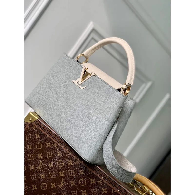 LV M21296 Louis Vuitton Capucines MM Bag Steeple Gray / Greige