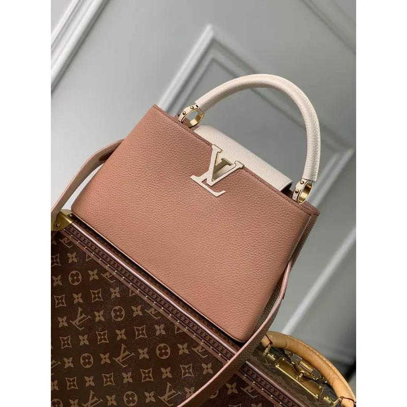 LV M21045 Louis Vuitton Capucines MM Bag Trianon Pink / Greige