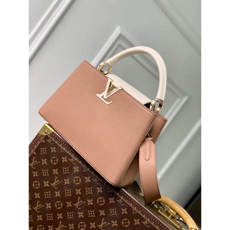 LV M21045 Louis Vuitton Capucines MM Bag Trianon Pink / Greige