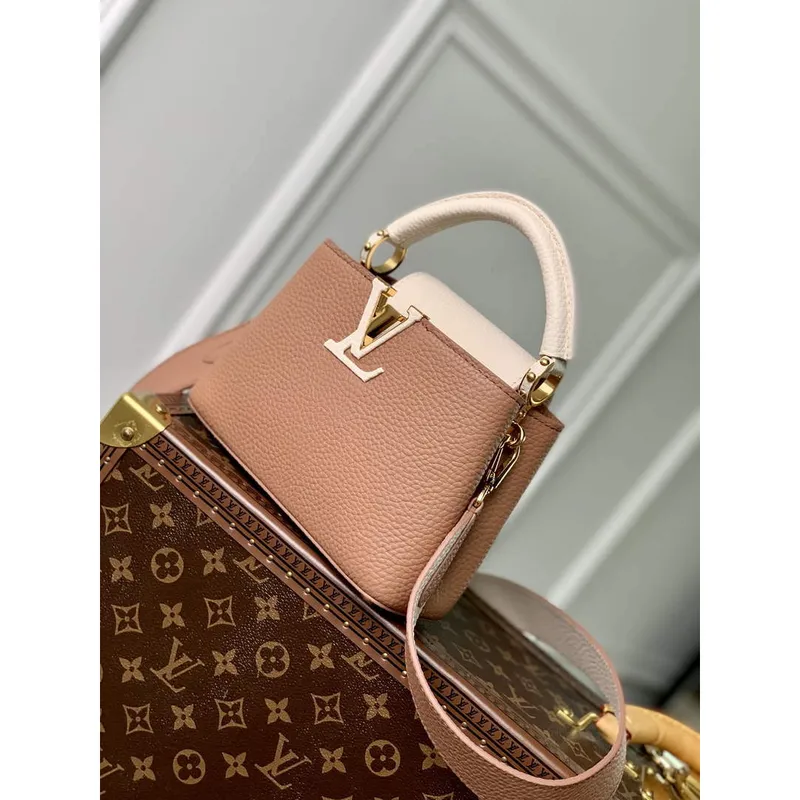 LV M21045 Louis Vuitton Capucines Mini Handbag Trianon Pink / Greige