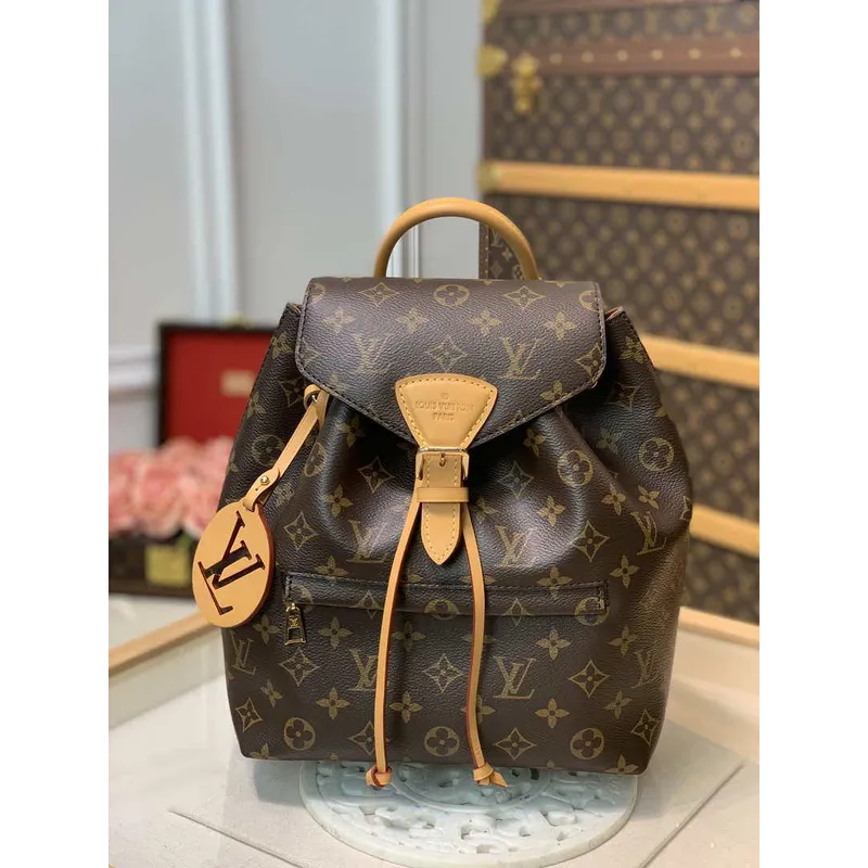 Louis Vuitton LV M45501 Montsouris PM monogram anvas natural leather