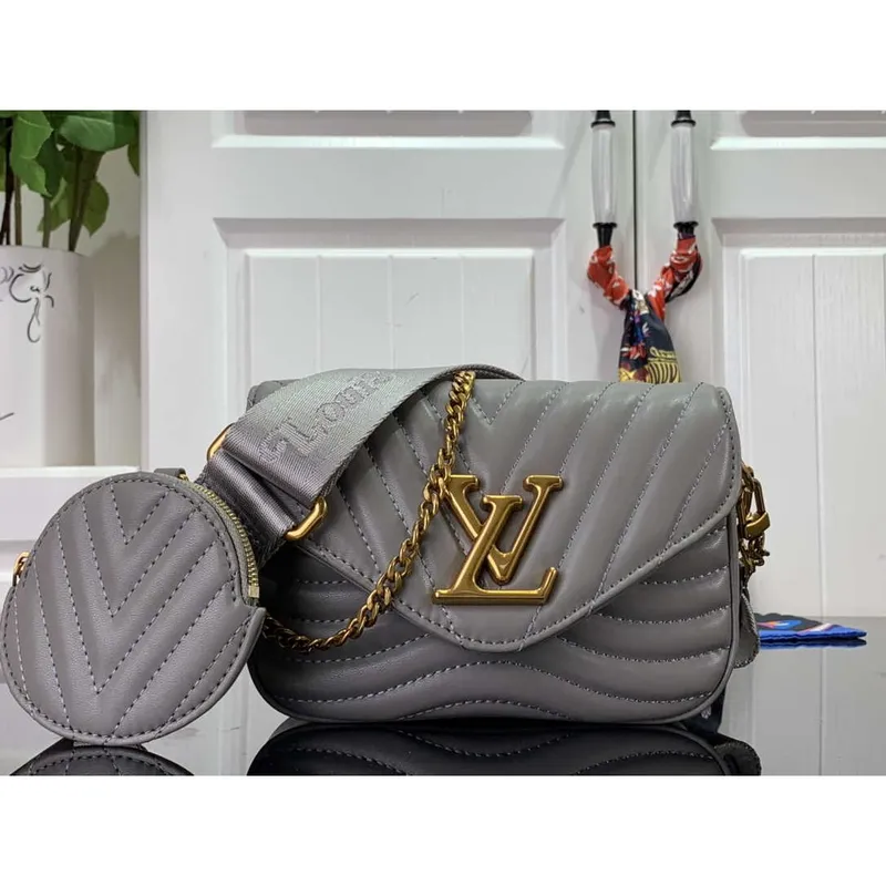 LV M56467 Louis Vuitton New Wave Multi Pochette Leather M56466 Gray