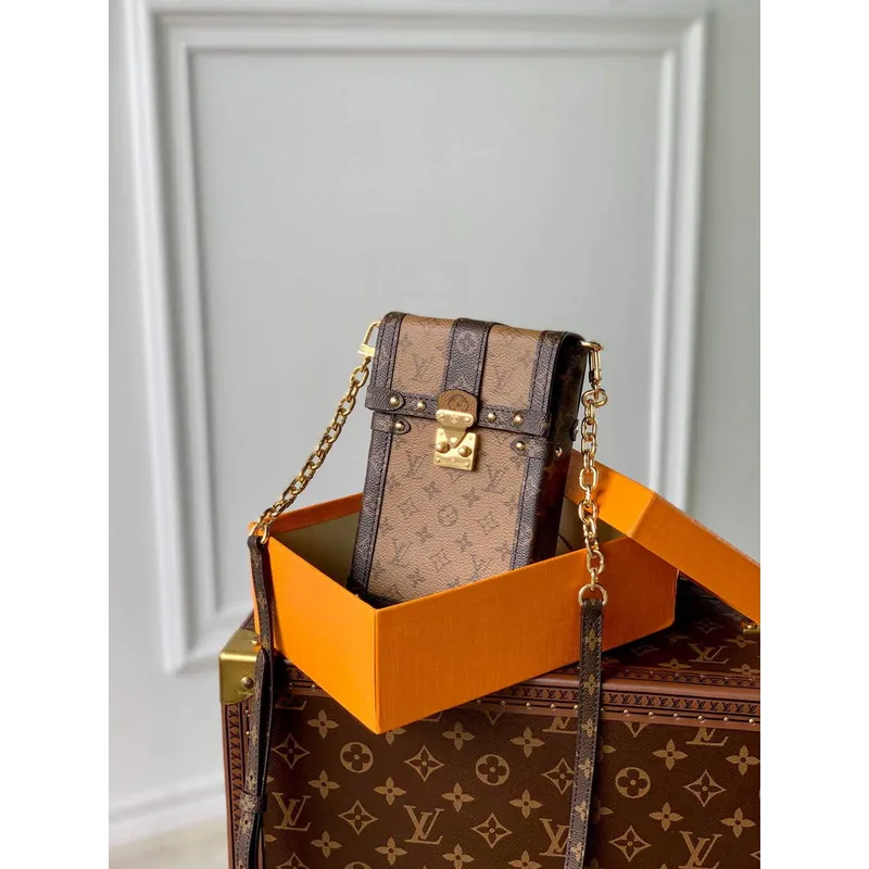 LV M63913 Louis Vuitton Vertical Trunk Pochette Bag Brown