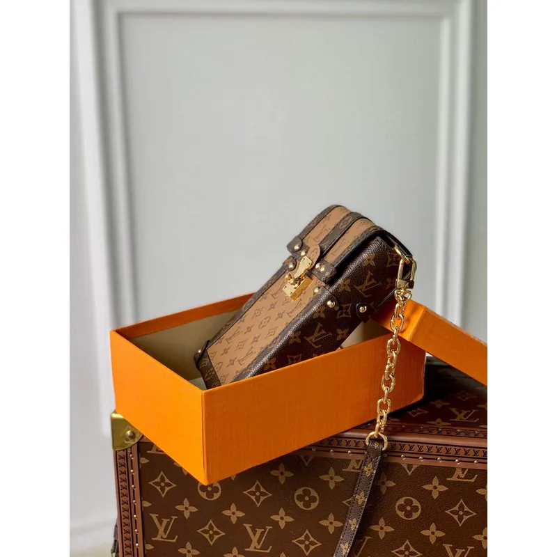 LV M63913 Louis Vuitton Vertical Trunk Pochette Bag Brown